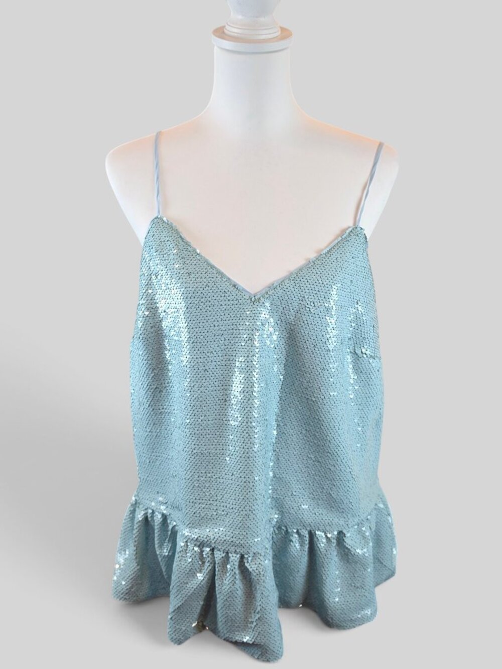 ASOS Light Blue Sequin Cami Top with Ruffle Hem Size 10